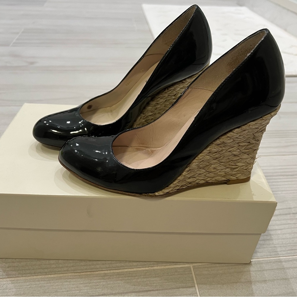 L.K. Bennett Maddox Black Patent Pump Wedge - Size 35 - Preowned